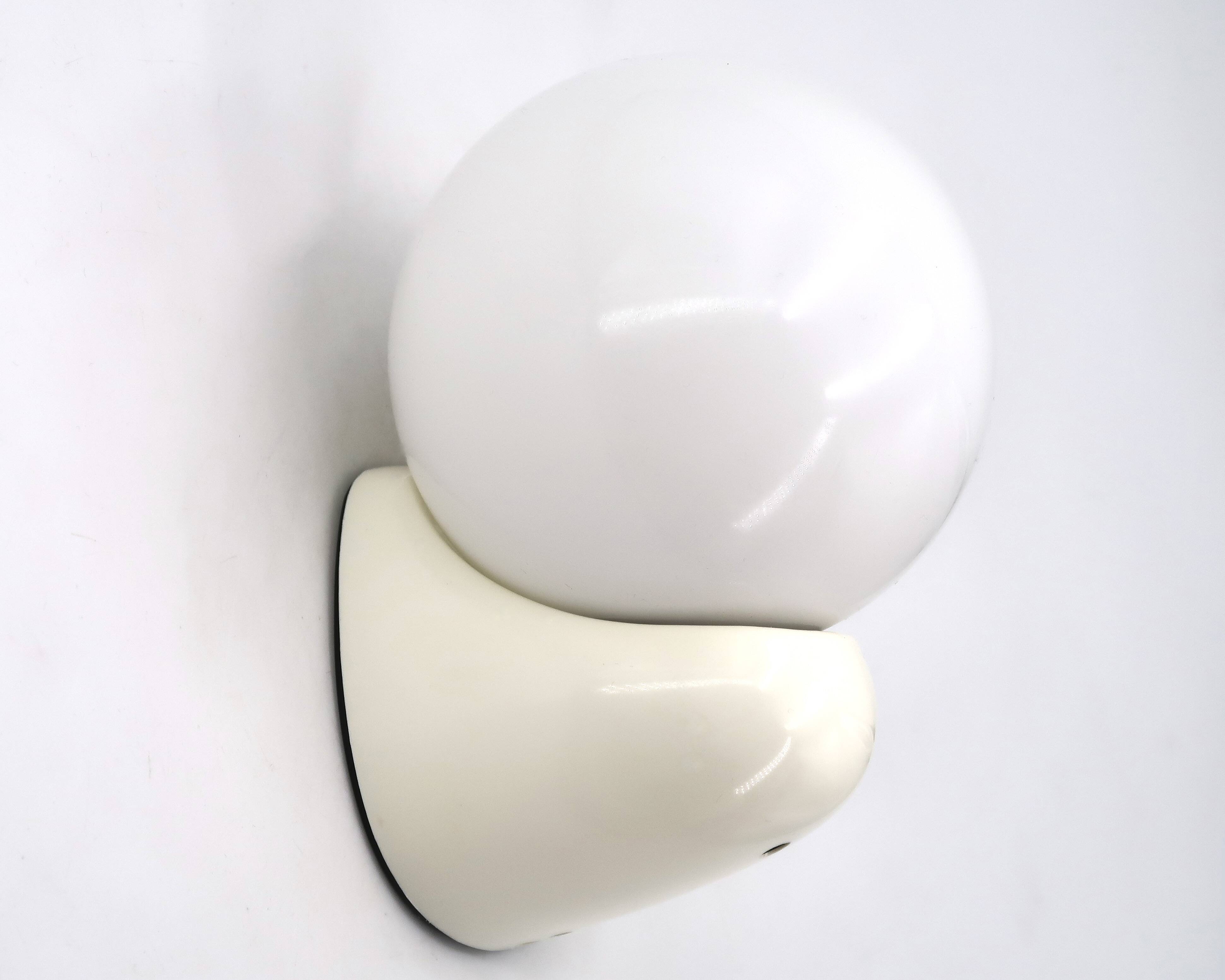 White Tissot wall light with opaque glass globe, 1970s/80s