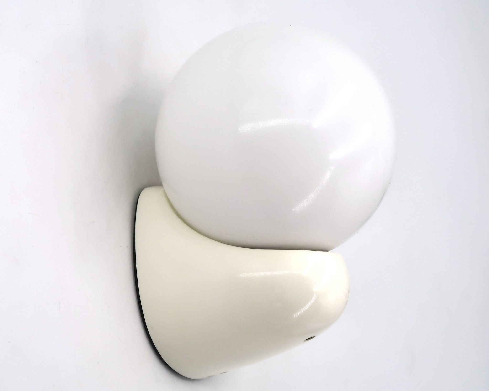 White Tissot wall light with opaque glass globe, 1970s/80s
