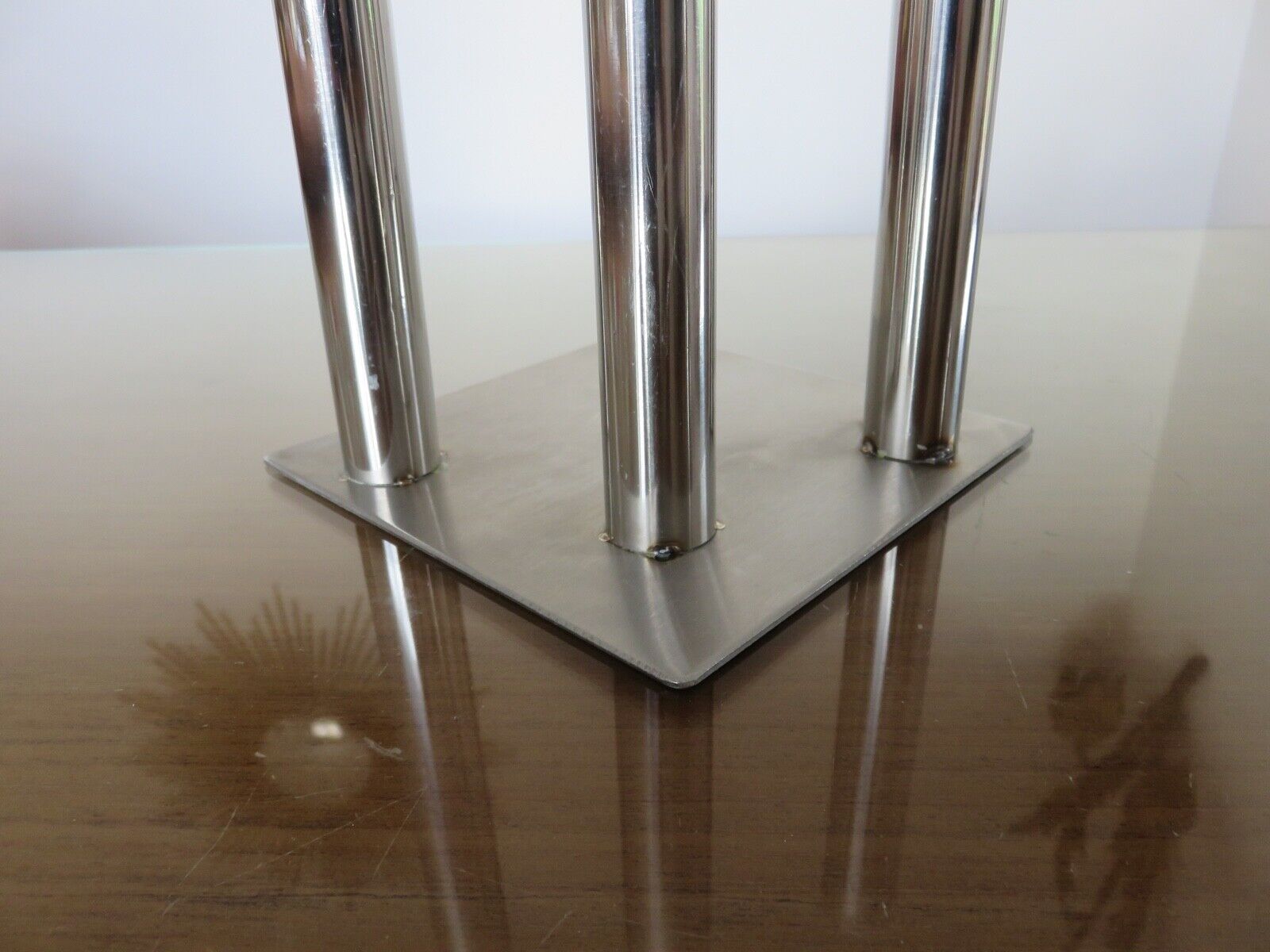 Triple candle holder, modernist, minimalist stainless steel 1970