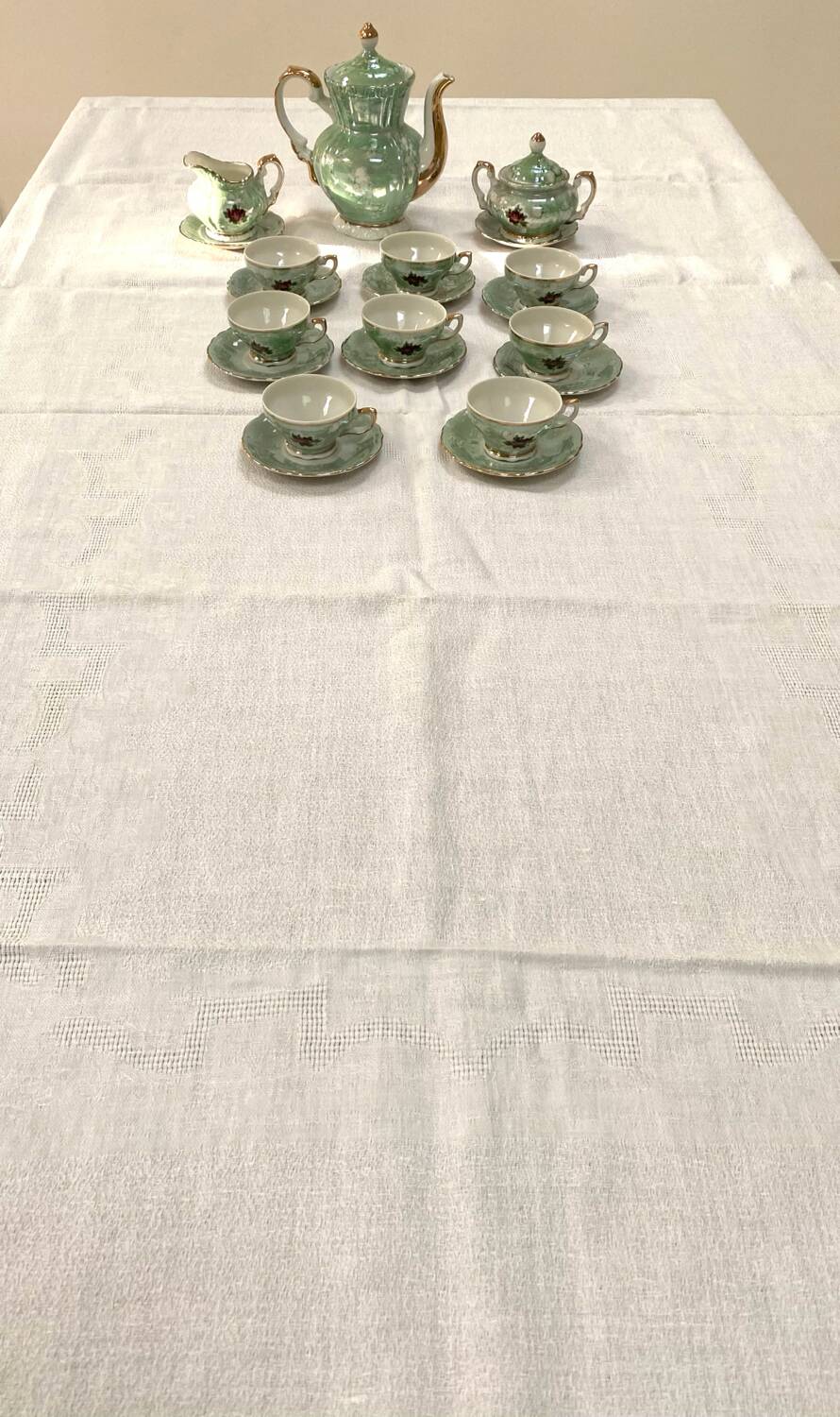 Grande nappe blanche en metis 215 x 155 cm