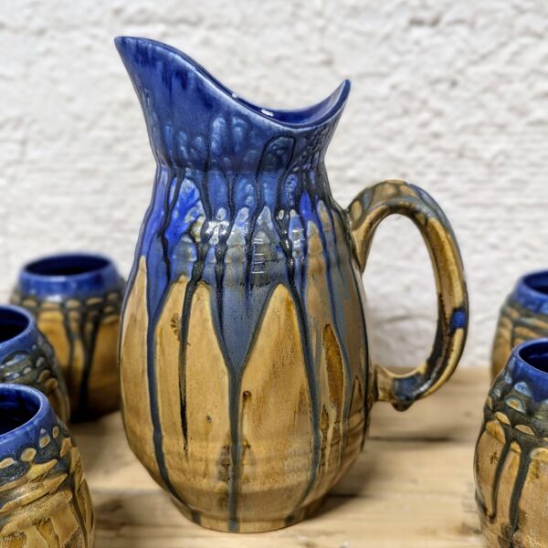 Service en grès émaillé signé Gilbert Méténier