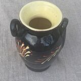 Vase amphore en céramique émaillée jaune et noir peint à la main vintage