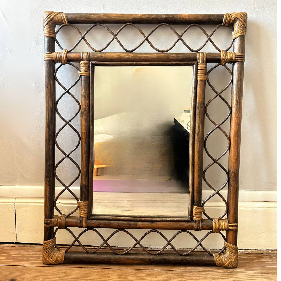 Miroir rotin 70's