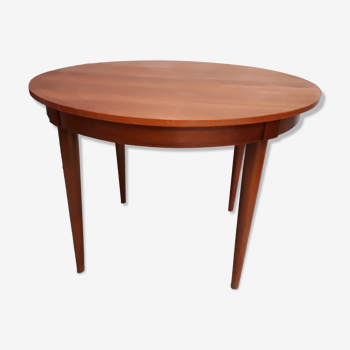 Table scandinave 1970  plaquage teck  ronde 110cm avec sa ralonge papillon 1,55cm