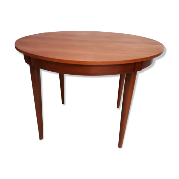 Table scandinave 1970 plaquage teck ronde 110cm avec sa ralonge papillon 1,55cm