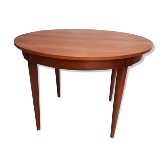 Table scandinave 1970  plaquage teck  ronde 110cm avec sa ralonge papillon 1,55cm