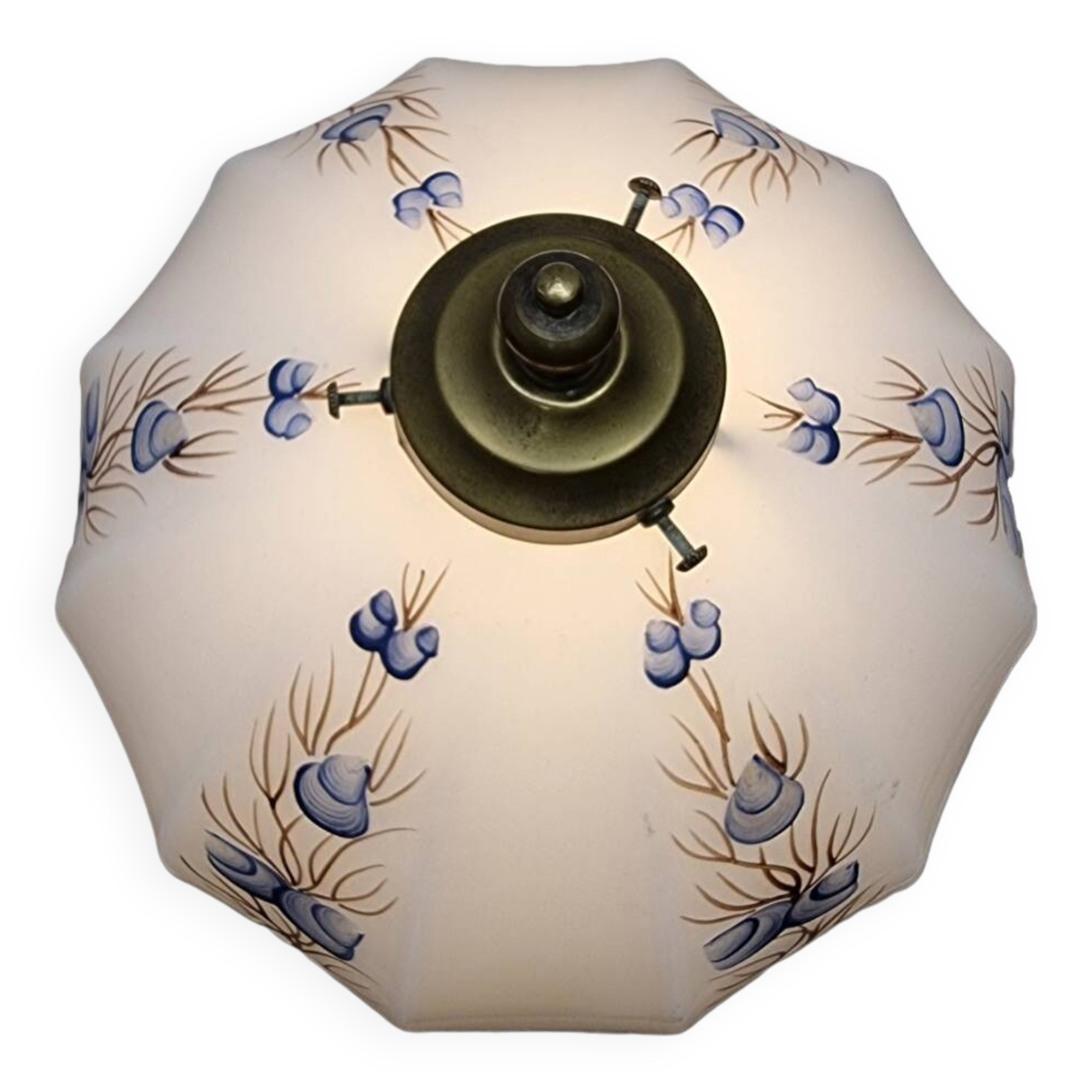 Vintage Brass Lamp With White Opaline Shade