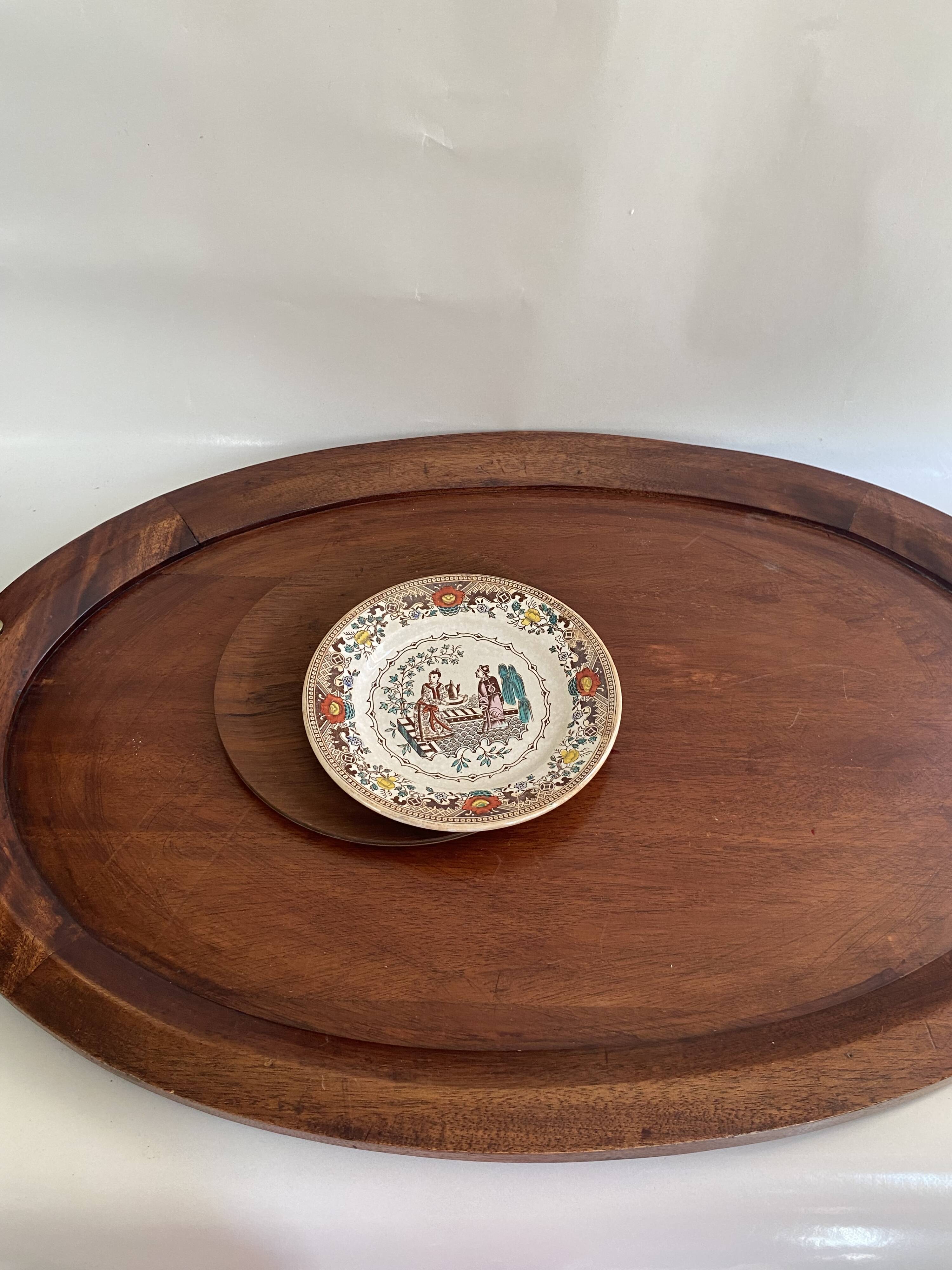 XXL wooden and brass platter, 72 cm