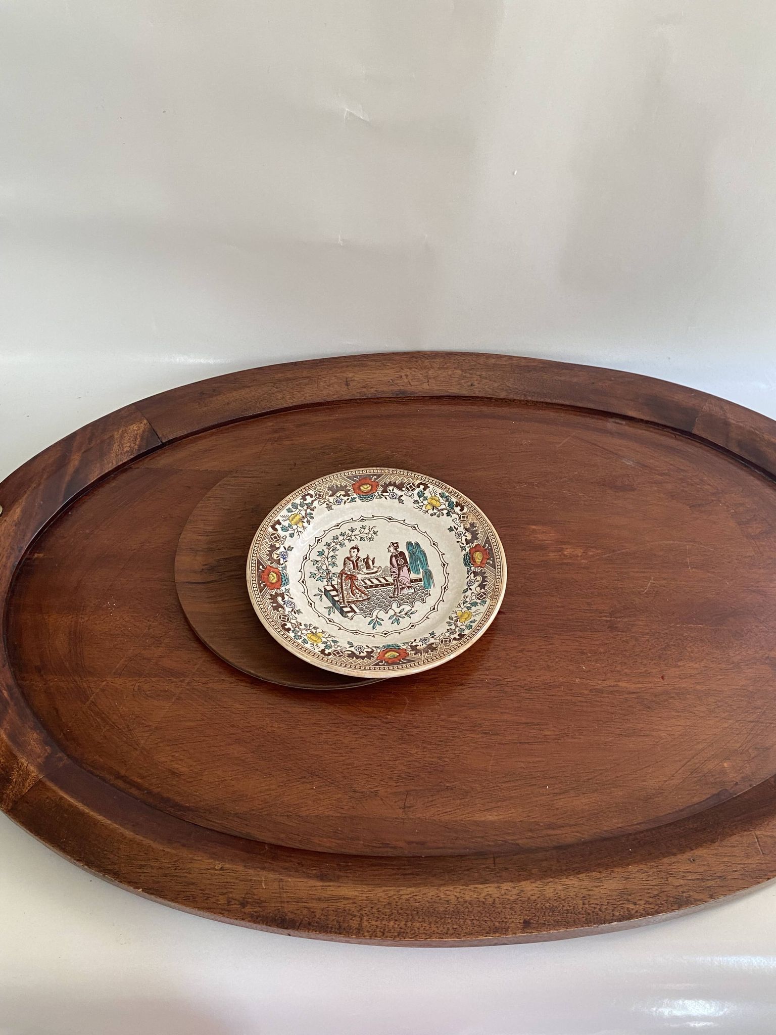 XXL wooden and brass platter, 72 cm