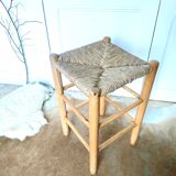 Wooden and straw stool