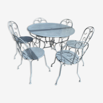 Salon de jardin avec 6 chaises vintage grises