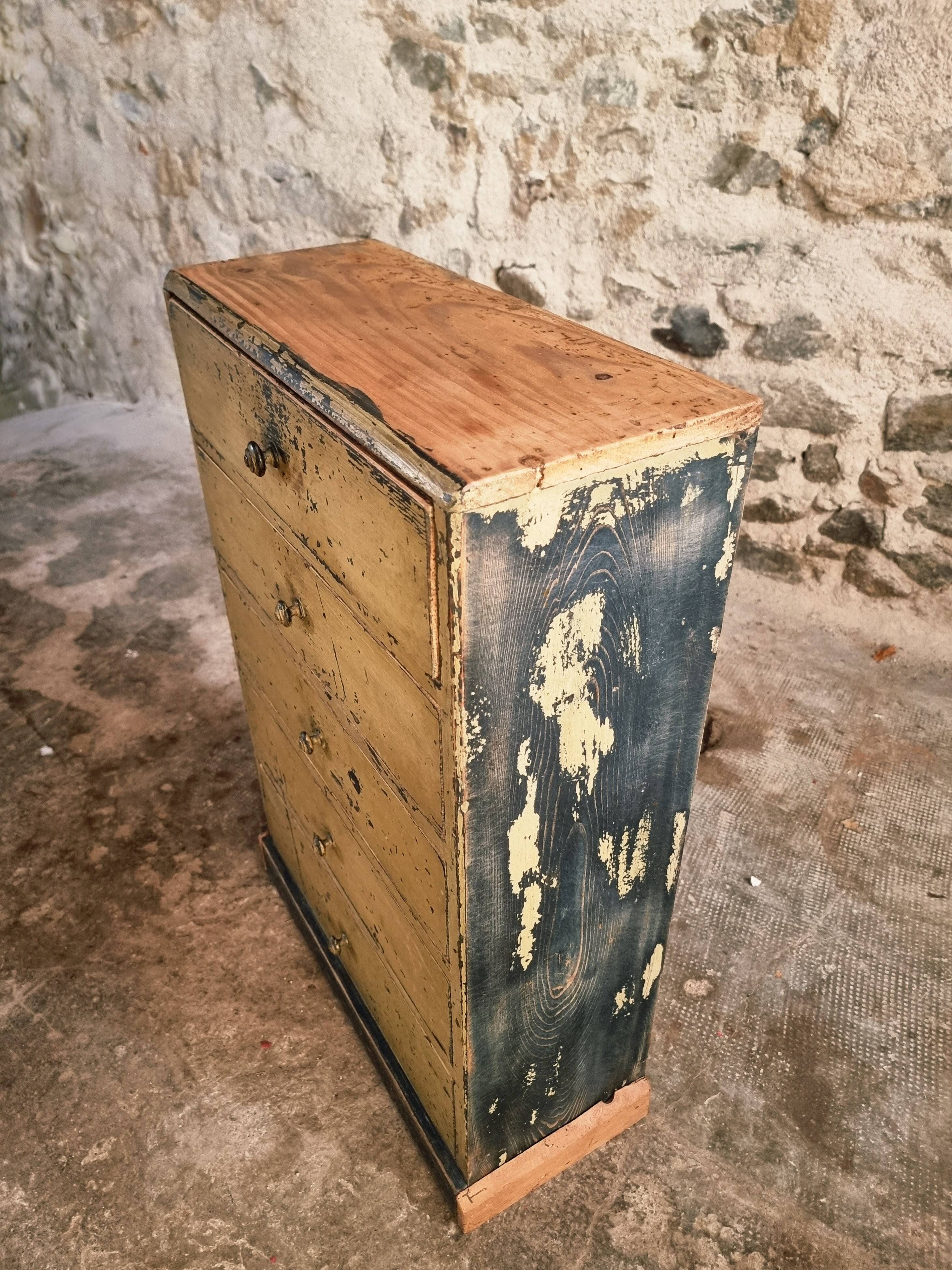Antique French pine drawer cabinet – Narrow storage unit – Workshop/apothecary style – circa 1900