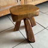Brutalist tripod stool in Olivier wood, design 50/60