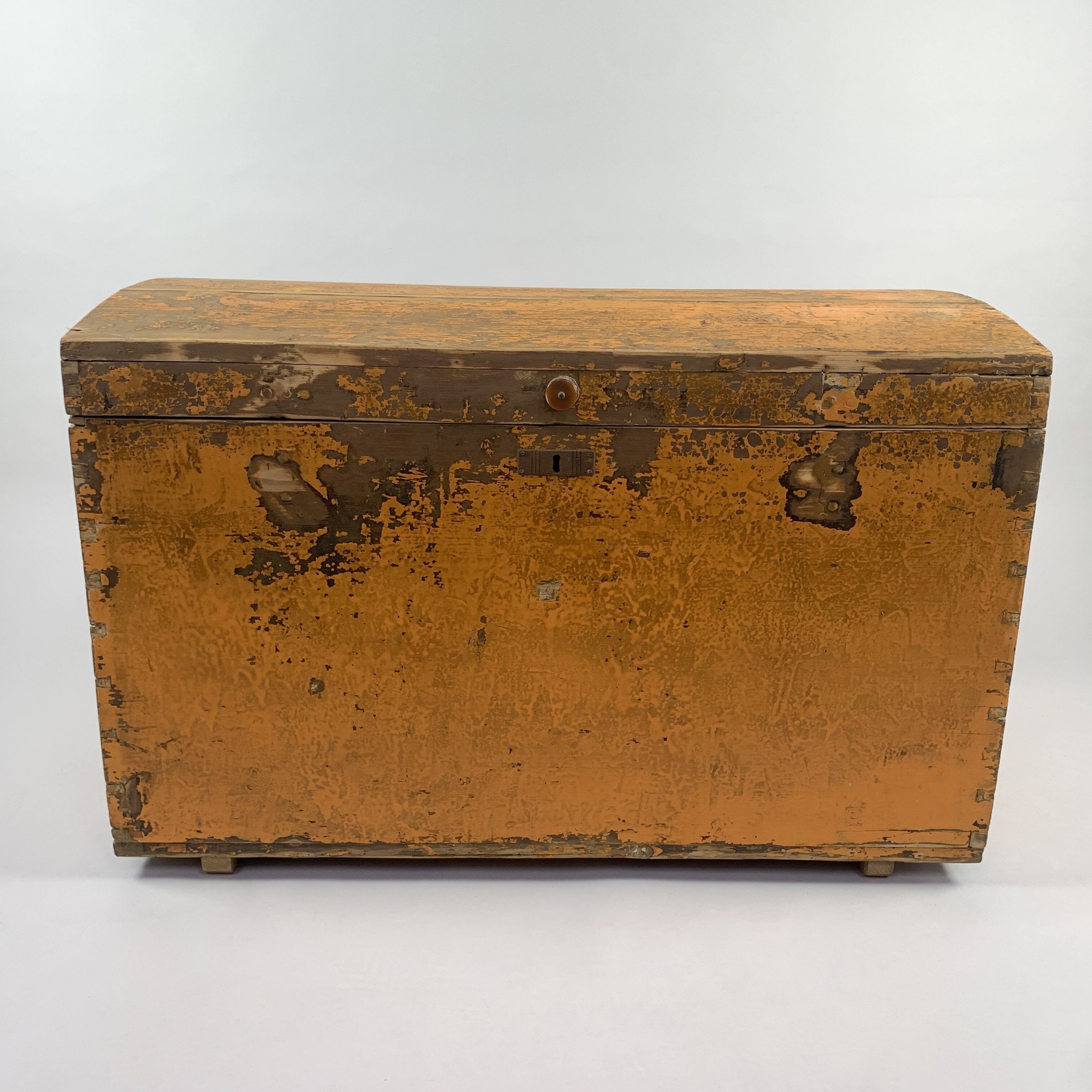 19th Century  Wooden Chest or Floor Trunk, Original Paint