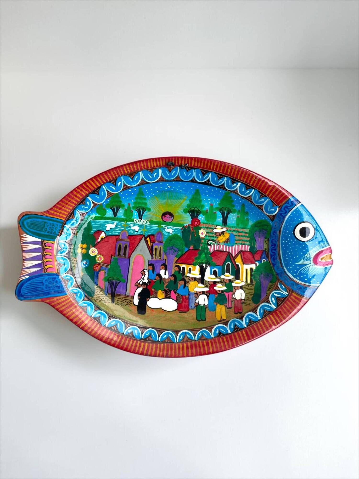 Painted terracotta wall fish, Oaxaca, Mexico, 1970s-80s.