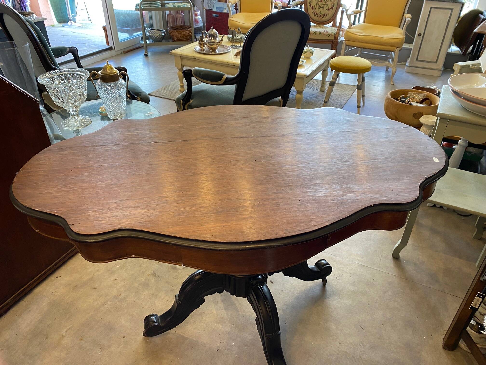 napoleon iii violin table mahogany top with drawers legs with castors