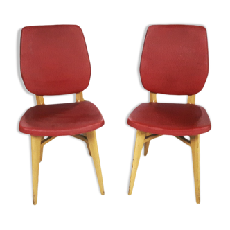Pair of seventies red leatherette chairs