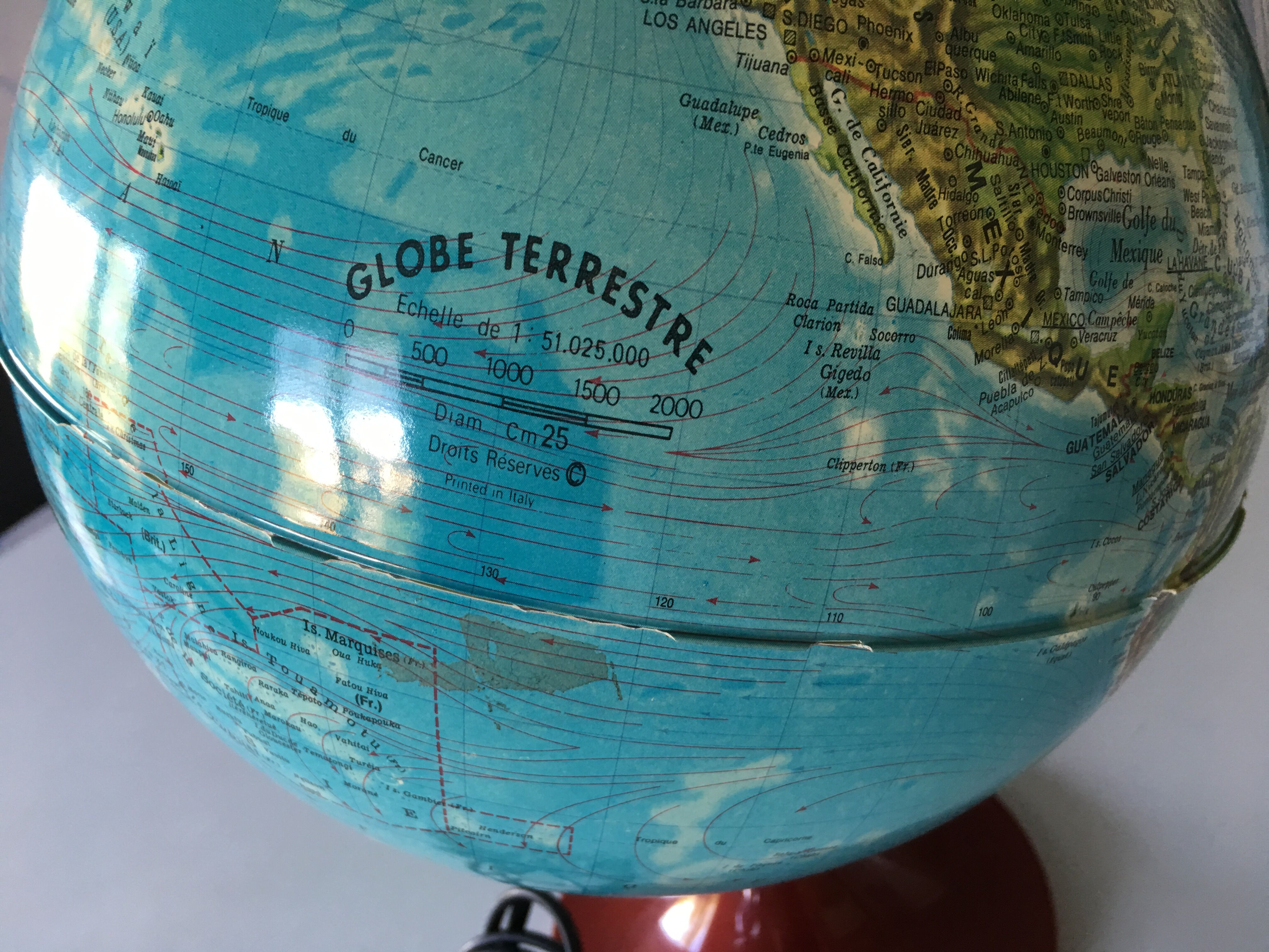 Mappemonde lumineuse années 70