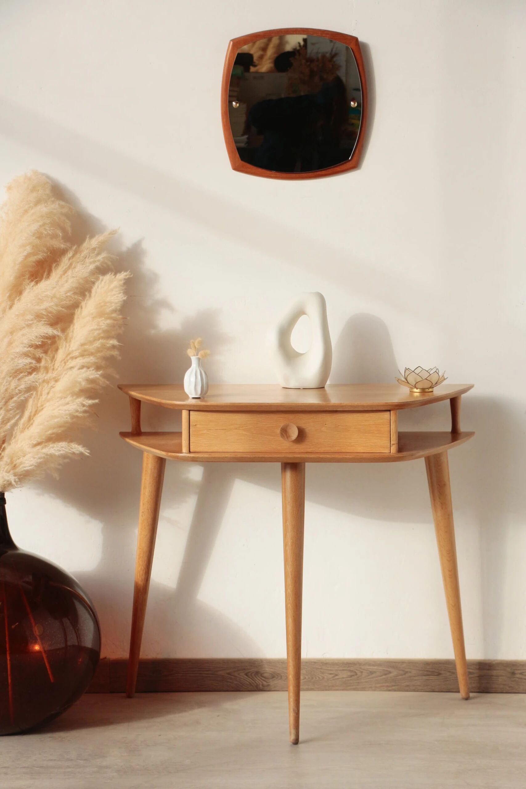 Solid oak tripod console table – vintage & restored