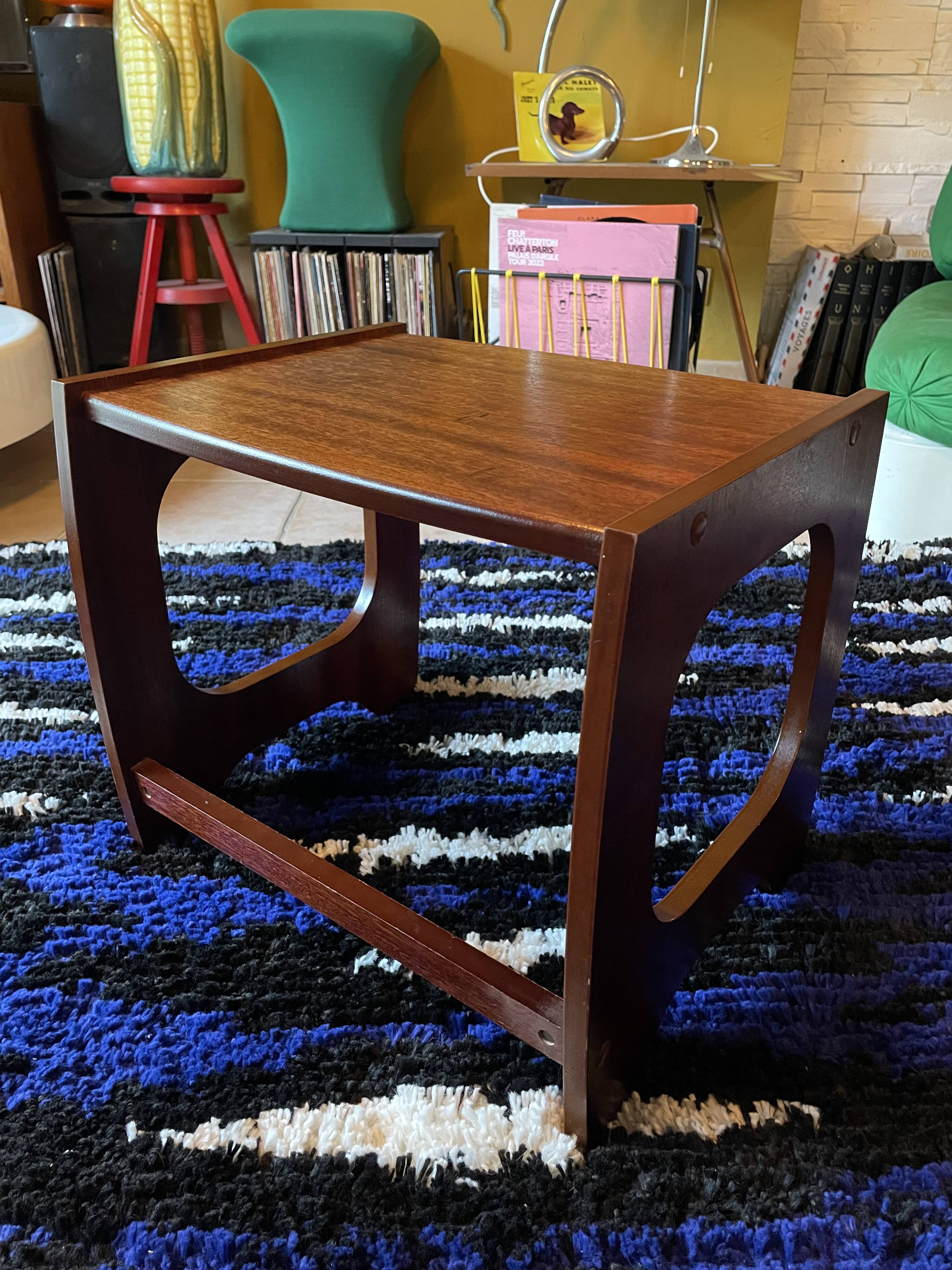 Set of three nesting coffee tables, 1970, dark wood.