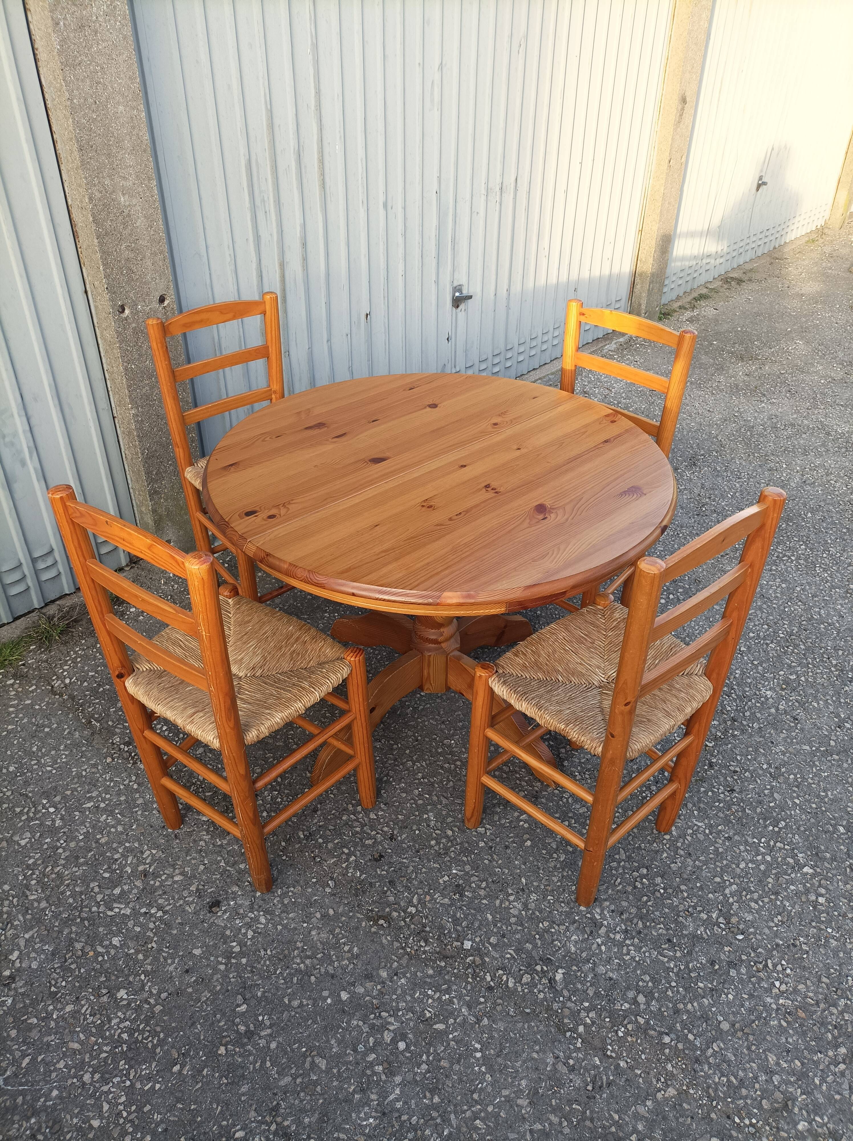 Old dining table vintage pine wooden chairs