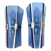Pair of walllamps 70s blue glass