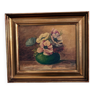 Peinture à l'huile florale vintage originale, art floral signé