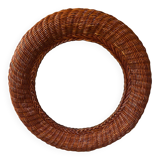 Old vintage round braided wicker mirror 1970s