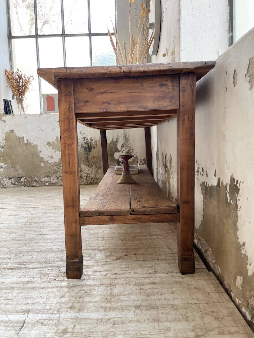 Drapery console table in pine