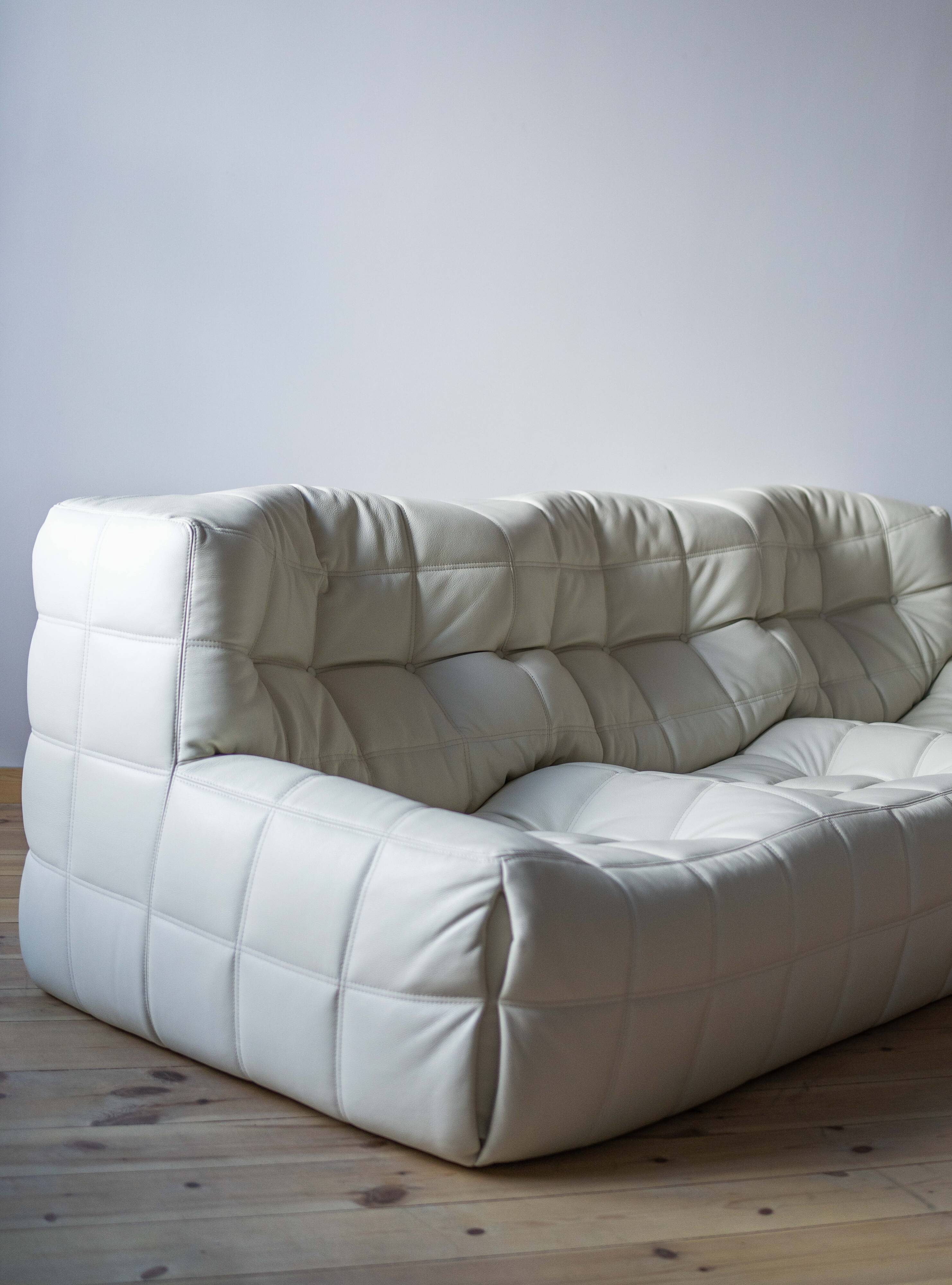 Vintage Leather Kashima Sofa in White Leather by Michel Ducaroy for Ligne Roset, 1980s