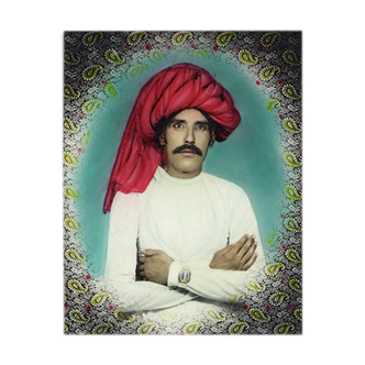 Devendra portrait photographie peinte à la main Rajasthan années 60