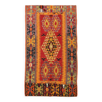 Tapis Kilim turc vintage rouge vin et orange 5x10, 168x295 cm