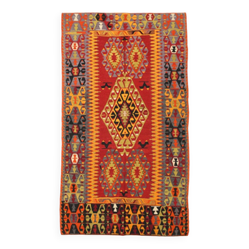 5x10 Wine Red & Orange Turkish Vintage Kilim Rug, 168x295Cm