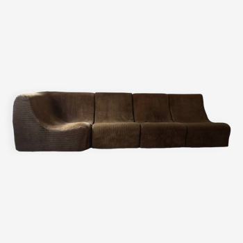 Organic-shaped modular sofa in corduroy, 1970 design