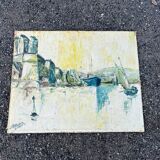 Animated view of a table with sailboats, signed.