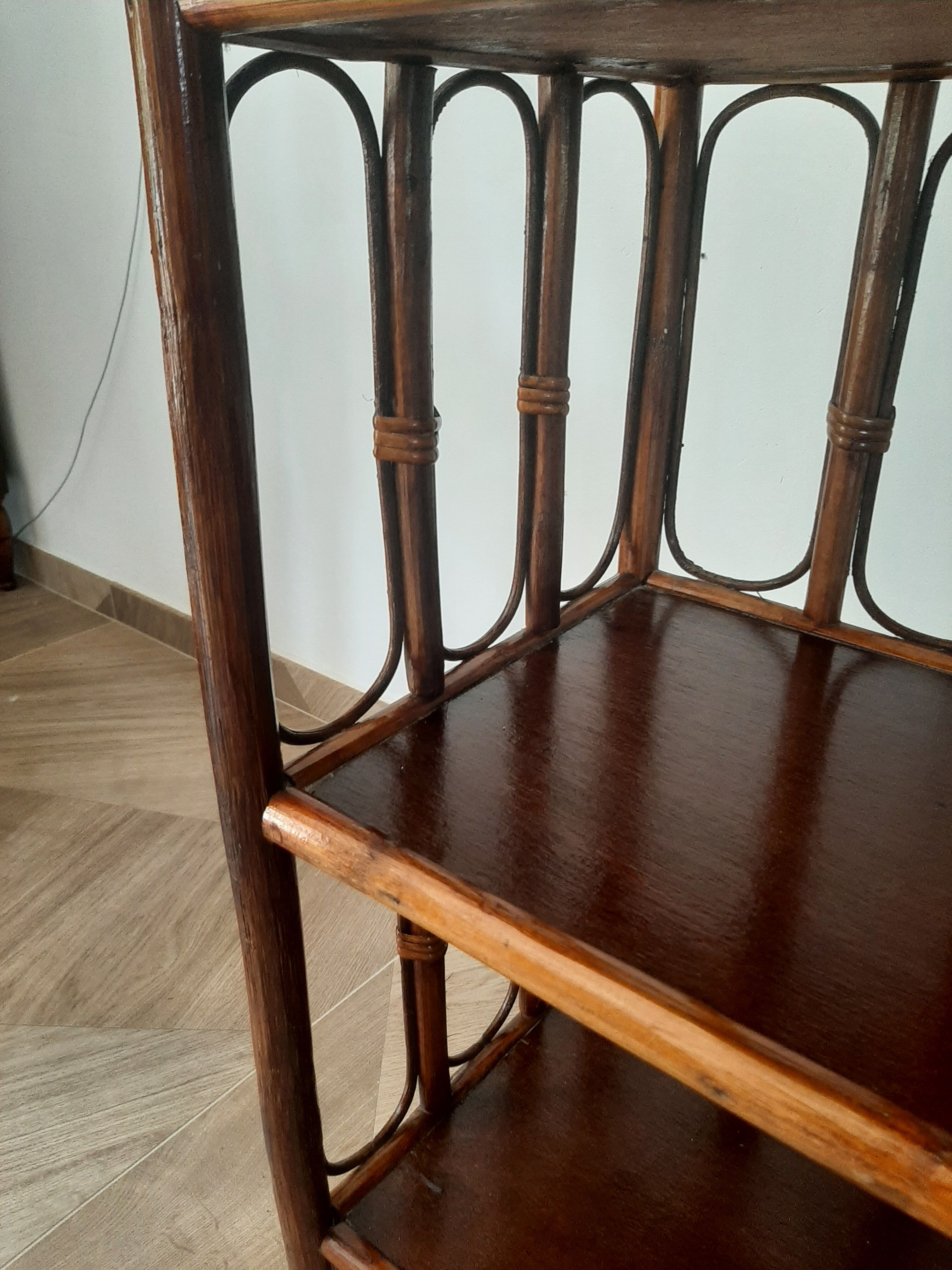 Vintage - set of 2 shelves of wooden floor, bamboo and rattan - 3 levels- retro 80s