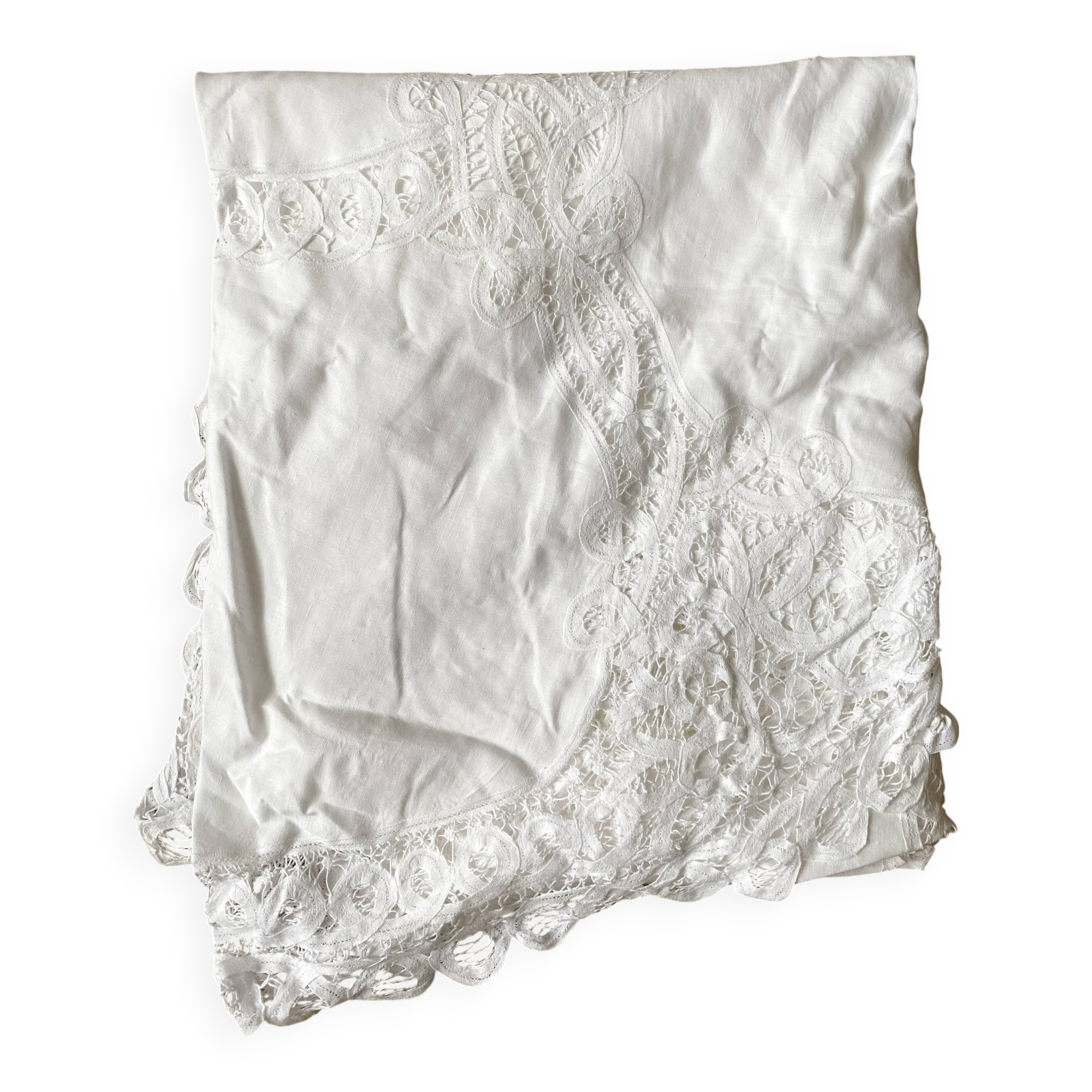 White cotton tablecloth with openwork embroidery 160X170 cm
