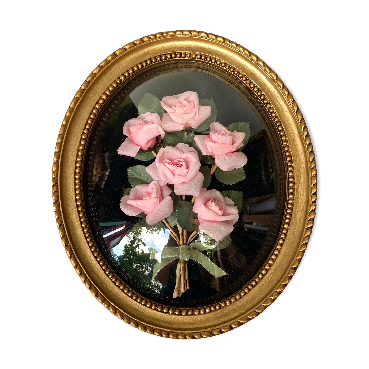 Oval frame domed glass curved roses