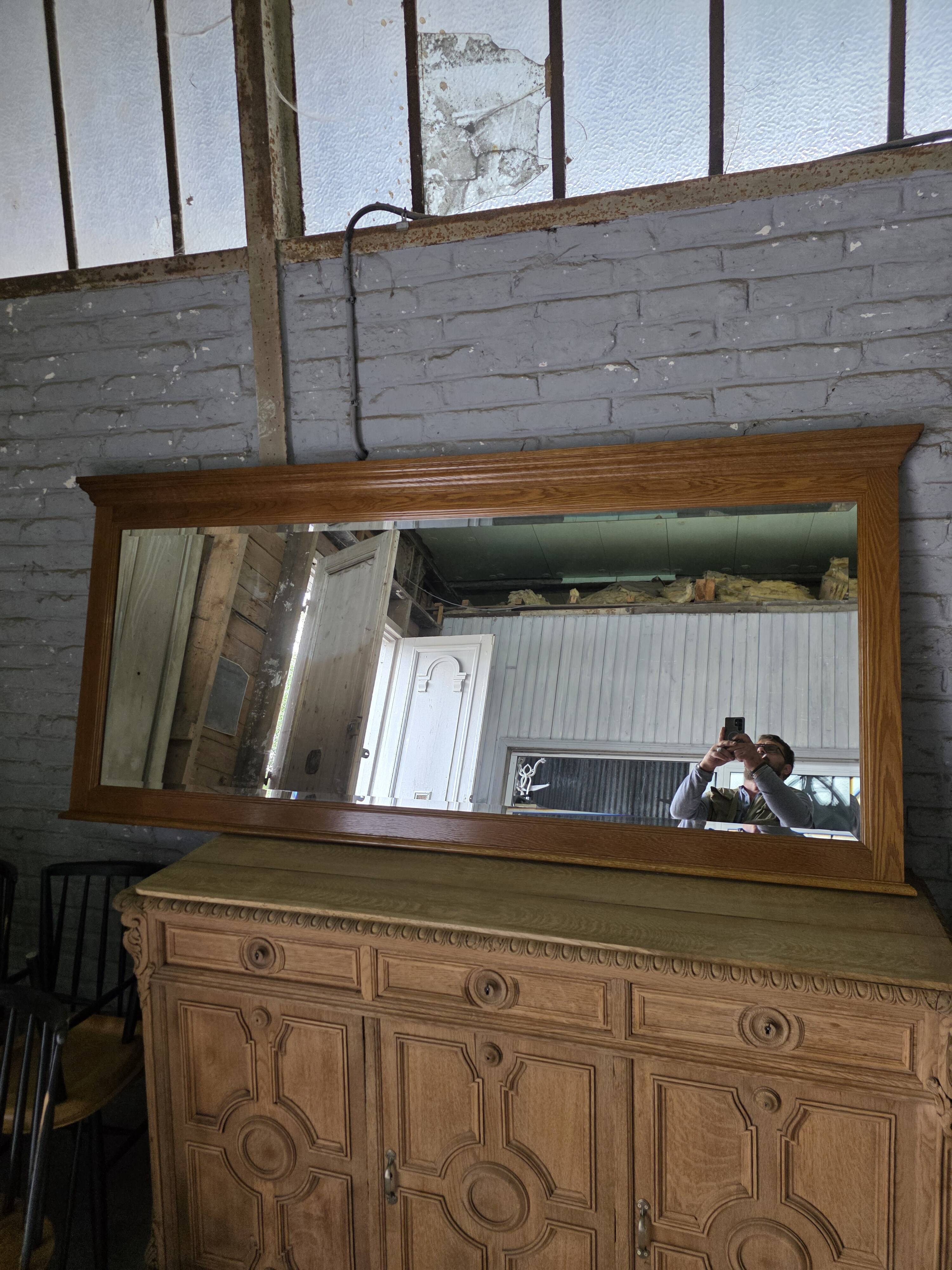 Miroir XXL biseauté en chêne, 210cm de L