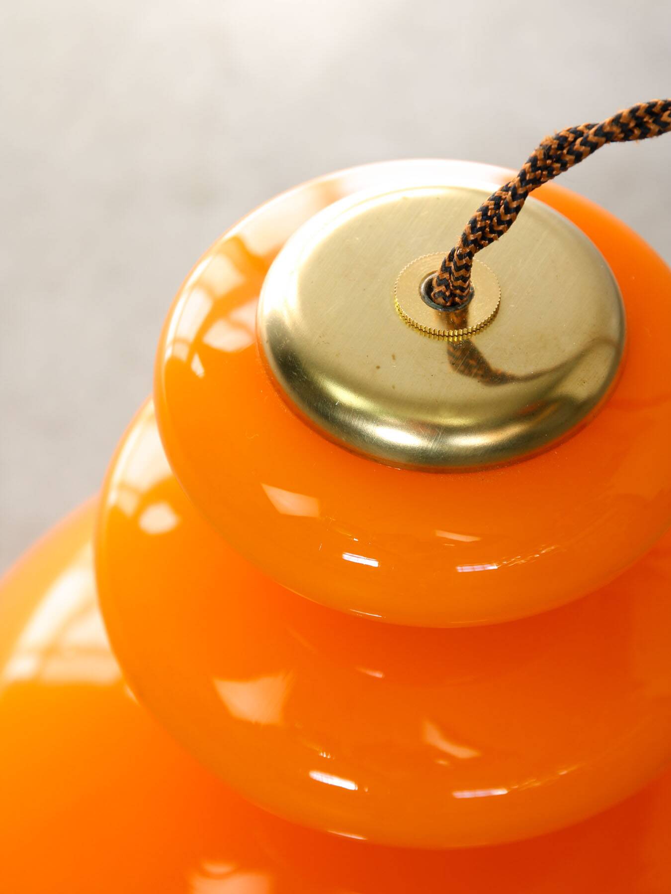 Mid-Century Italian Orange Glass & Brass Pendant Lamp, 60s
