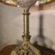 restored antique Art Nouveau bronze lamp, stained glass lampshade in Tiffany style