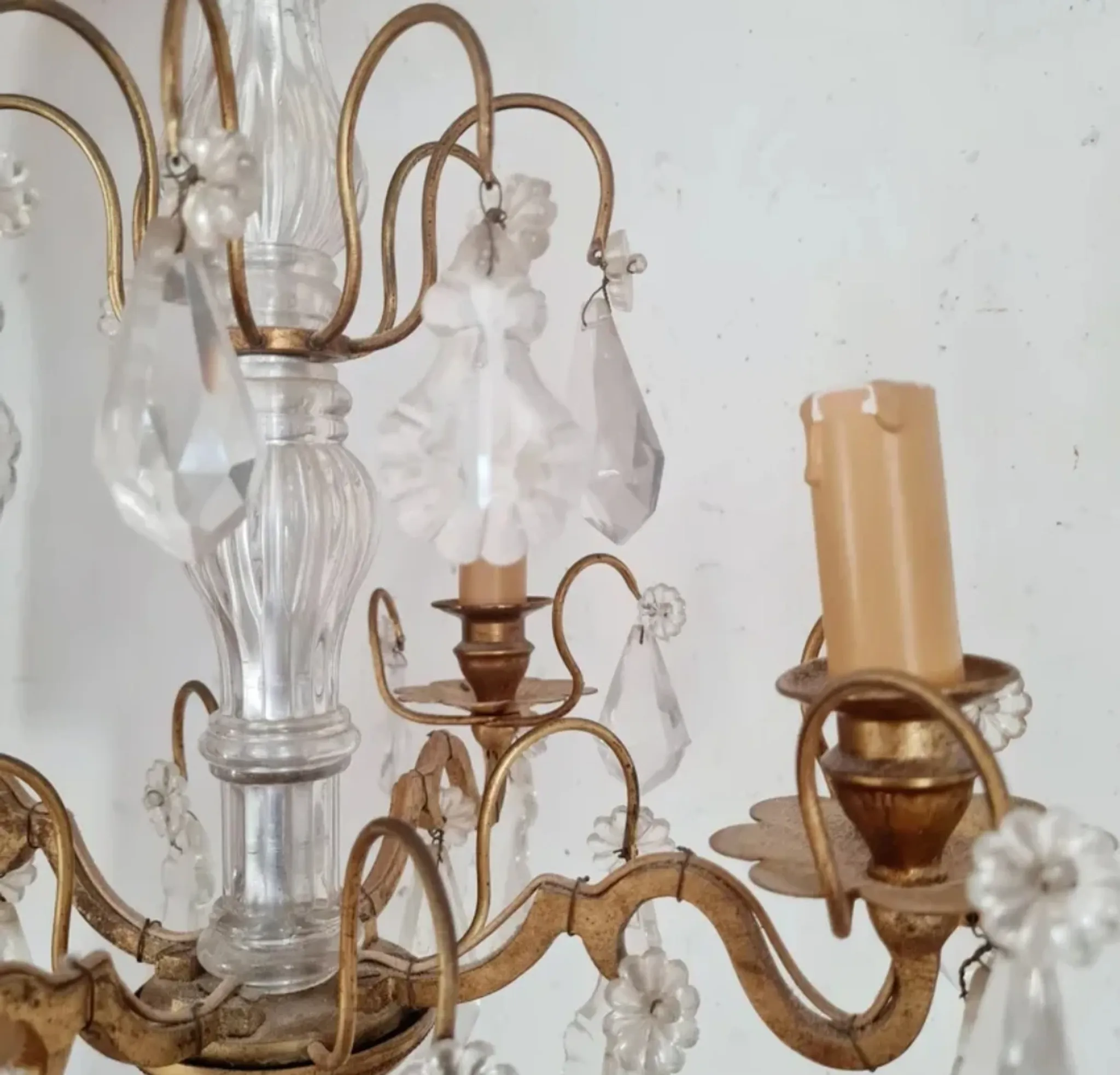 Antique Glass & Gilded Metal Chandelier 1900