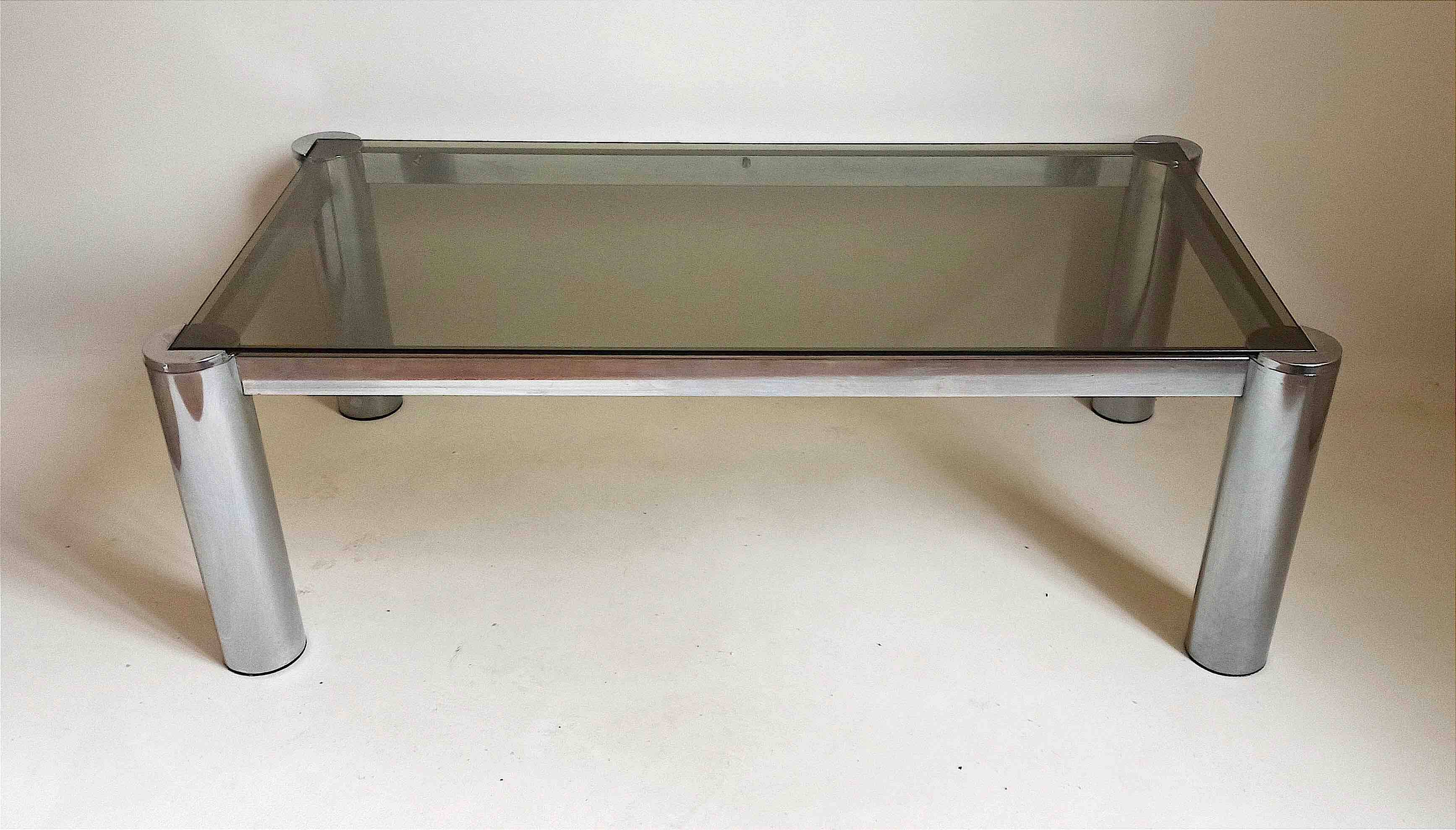 Rectangular coffee table 70s chrome and smoked glass 105 x 55.1 x 35.5 cm height