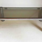 Rectangular coffee table 70s chrome and smoked glass 105 x 55.1 x 35.5 cm height