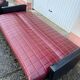 Vintage 70s red and black embossed sofa armchair set