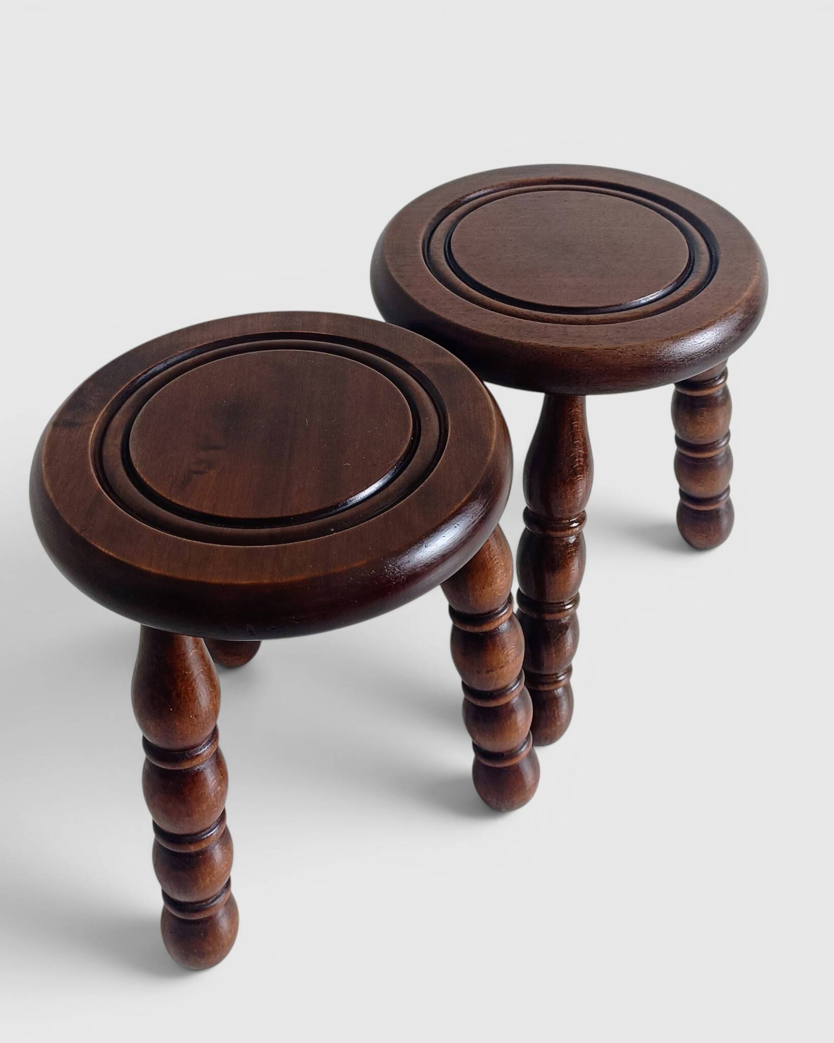 Mid-Century Chestnut Wood Stools Attributed to Charles Dudouyt, 1950s