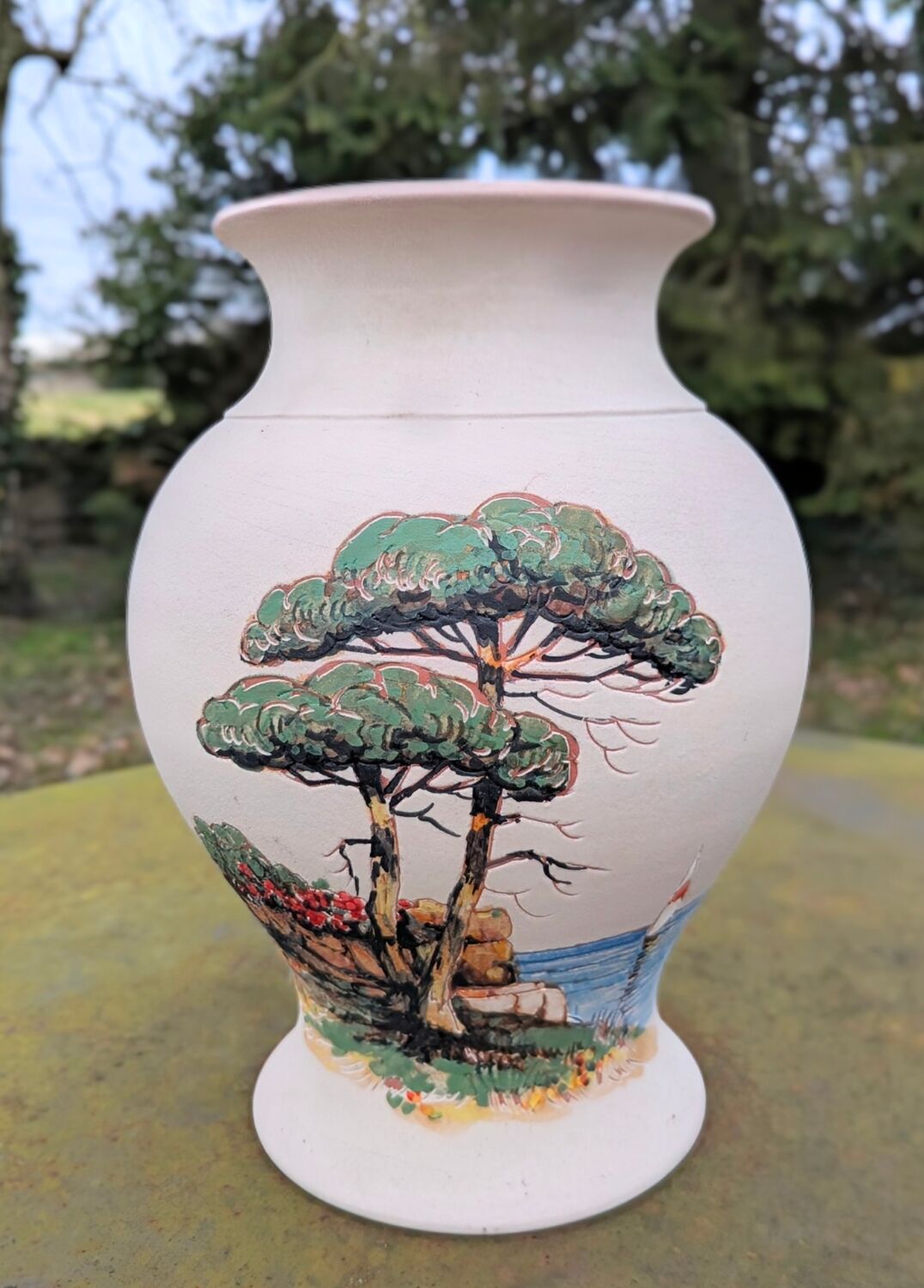 Beautiful Vintage Stoneware Vase Signed Engraved Vallauris Fonck and Mateo 50 60