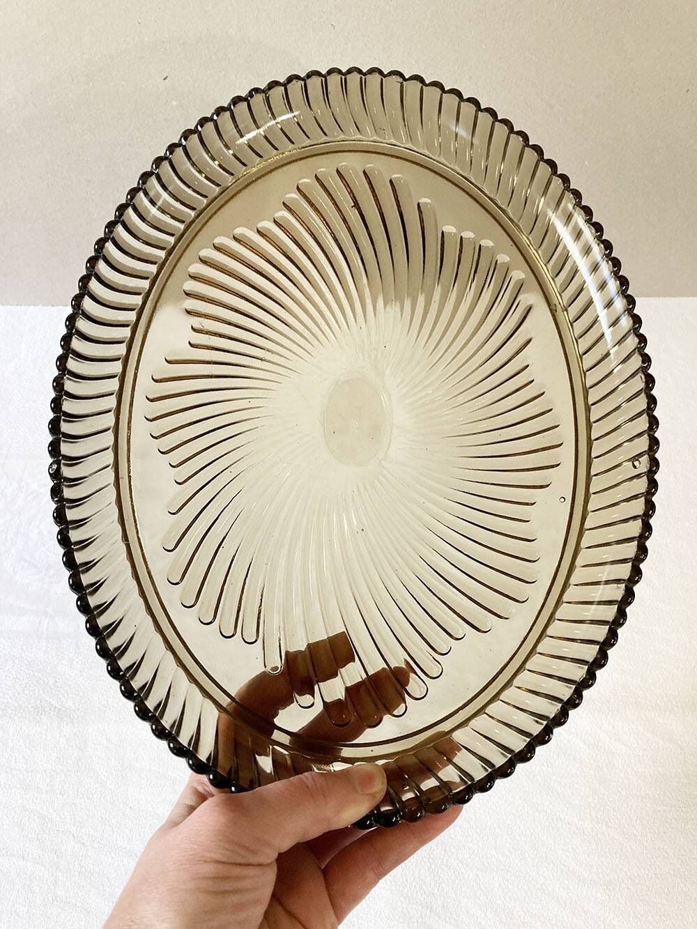 Oval serving dish in Bayel fluted glass