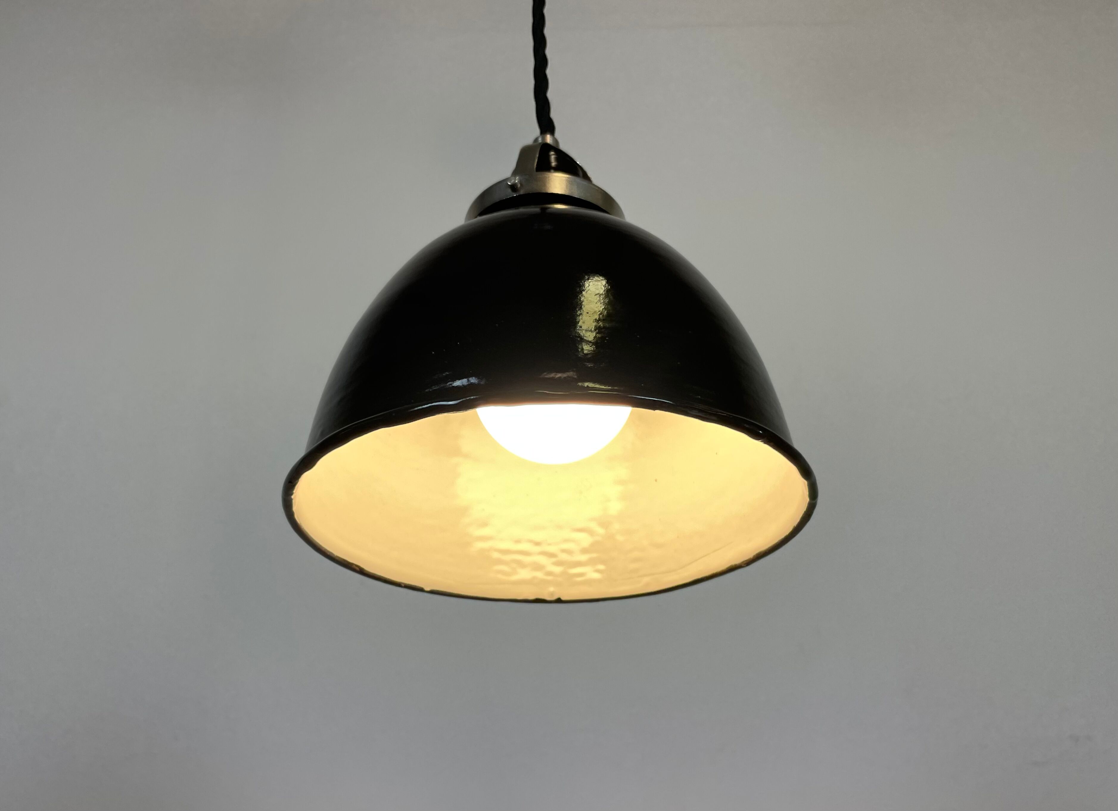 Industrial black enamel pendant lamp, 1950s