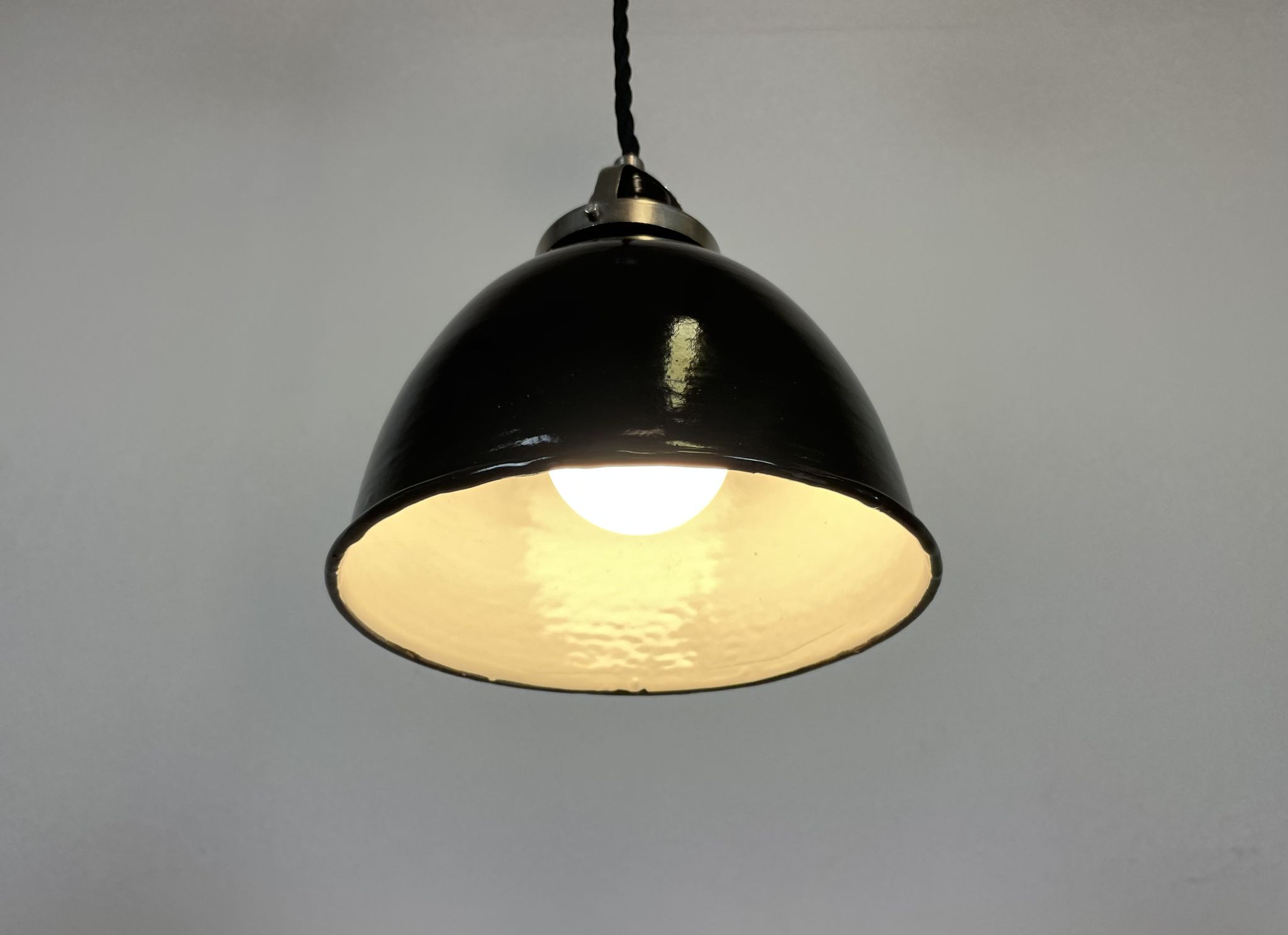 Industrial black enamel pendant lamp, 1950s